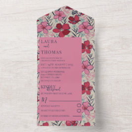 Invitación Todo En Uno Boda floral rosa y roja moderna