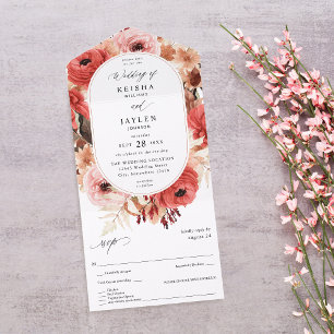 Invitación Todo En Uno Boda floral rosa y rojo