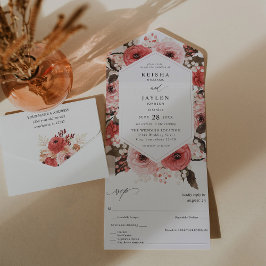 Invitación Todo En Uno Boda floral rosa y rosa rojo 2