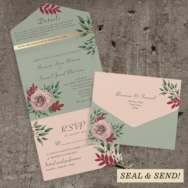 Invitación Todo En Uno Boda floral rosa y sabio ruso (Subido por el creador)