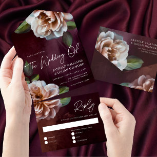 Invitación Todo En Uno Boda floral ruso oscuro + amoroso