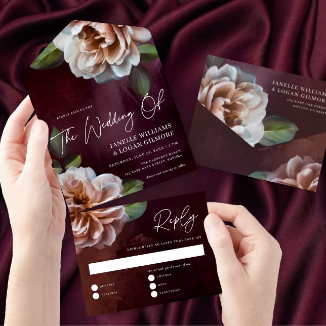 Invitación Todo En Uno Boda floral ruso oscuro + amoroso (Subido por el creador)