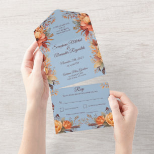 Invitación Todo En Uno Boda Floral Rústica Acuarela de Otoño