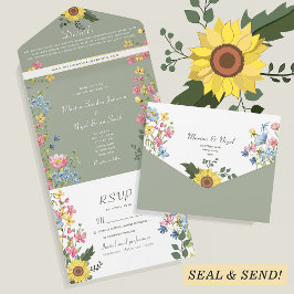 Invitación Todo En Uno Boda Floral Rústica Colorida