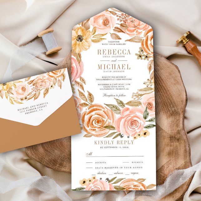 Invitación Todo En Uno Boda Floral Rústica de Otoño Terroso (Subido por el creador)