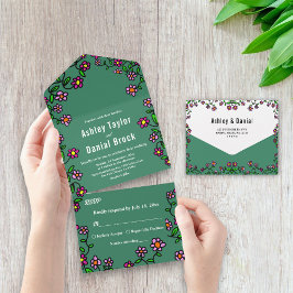 Invitación Todo En Uno Boda floral rústico Rosas botánicos coloridos