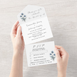 Invitación Todo En Uno Boda Floral Simple Escocesa Blue Thistle