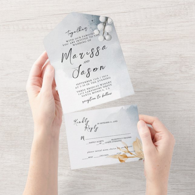 Invitación Todo En Uno Boda floral simple y elegante (desgarro)