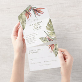 Invitación Todo En Uno Boda floral tropical pájaro de paraíso