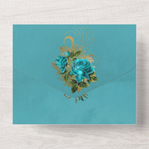 Invitación Todo En Uno Boda floral turquesa y dorado