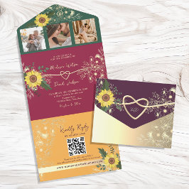 Invitación Todo En Uno Boda Floral Única y Colorida
