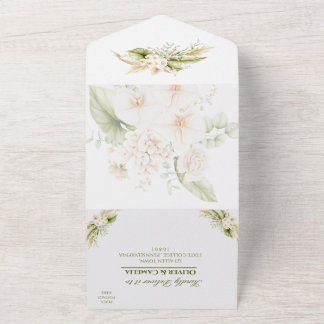 Invitación Todo En Uno Boda floral verde beige Invitan a RSVP a TODOS EN