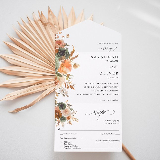 Invitación Todo En Uno Boda floral verde y terracota (Subido por el creador)