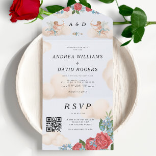 Invitación Todo En Uno Boda Floral Vintage Anticupido