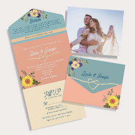 Invitación Todo En Uno Boda Floral Vintage de Pastel
