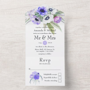 Invitación Todo En Uno Boda floral violeta pastel