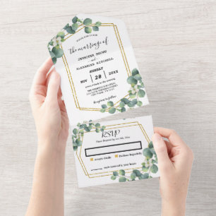 Invitación Todo En Uno Boda follórico de eucalipto ruso (no se necesita E