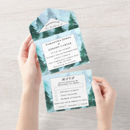 Invitación Todo En Uno Boda Forestal de Pinos de Invierno RSVP