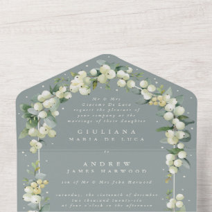 Invitación Todo En Uno Boda Formal de Fresa Verde de Aceite de Mar + Euca