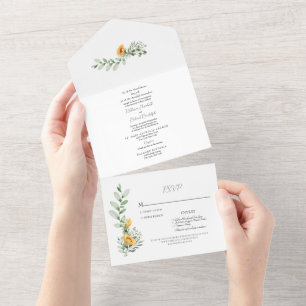 Invitación Todo En Uno Boda Formal de Girasoles con Ambos Padres Listados