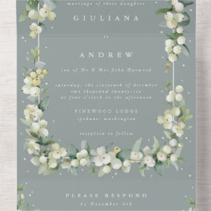 Invitación Todo En Uno Boda Formal de Invierno de Snowberry de Seafoam+Eu