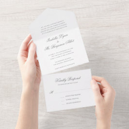 Invitación Todo En Uno Boda Formal Elegante Gris Tradicional