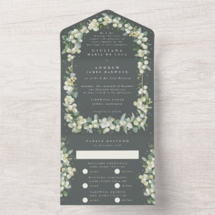Invitación Todo En Uno Boda Formal Gris Verde de Snowberry + Eucalipto