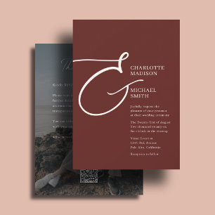 Invitación Todo En Uno Boda Foto Ampersand Otoño Burgundy