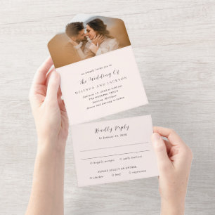 Invitación Todo En Uno Boda Foto Neutral Terroso Moderna