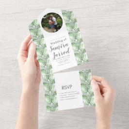 Invitación Todo En Uno Boda Foto Palma Verde Tropical Verano