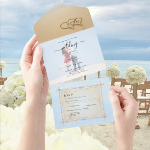 Invitación Todo En Uno Boda fotográfica de playa Invitar el menú RSVP Cor