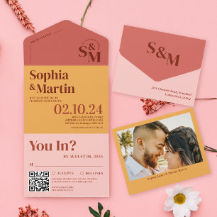 Invitación Todo En Uno Boda fotográfico amarillo rosado brillante de vera