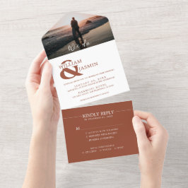 Invitación Todo En Uno Boda fotográfico blanco de la moderna roya de terr