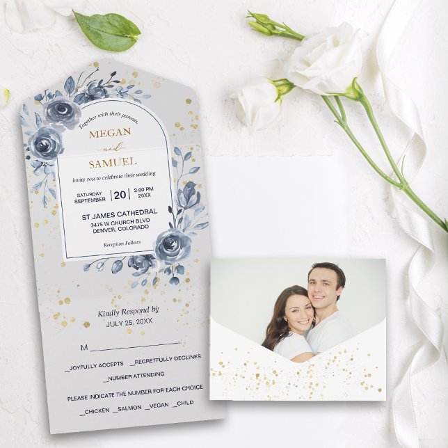 Invitación Todo En Uno Boda fotográfico Blue Rose Bouquet (Subido por el creador)