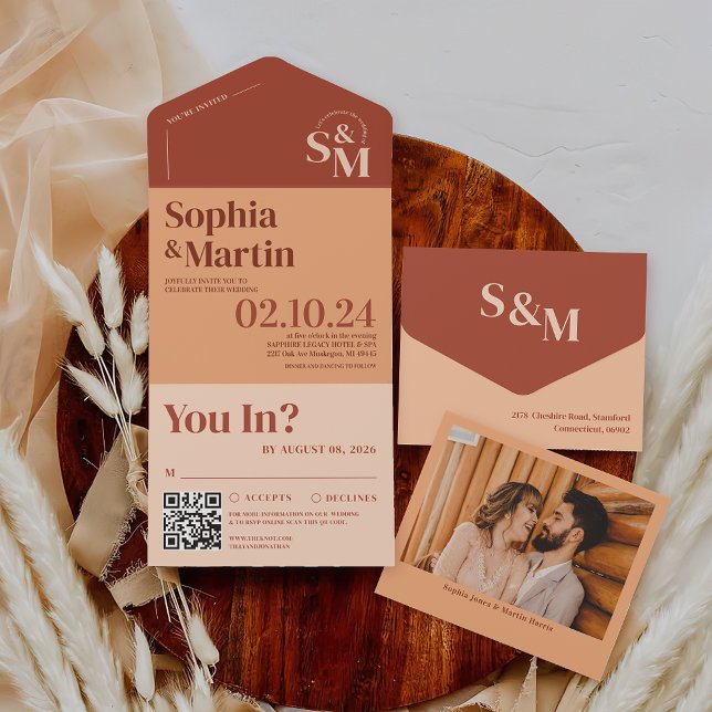 Invitación Todo En Uno Boda fotográfico Boho Retro Terracotta (Subido por el creador)