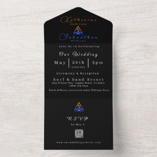 Invitación Todo En Uno Boda fotográfico-Código QR-Símbolo de llama gemela