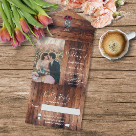 Invitación Todo En Uno Boda fotográfico con monograma de carmín de madera