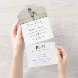 Invitación Todo En Uno Boda fotográfico de caligrafía romántica