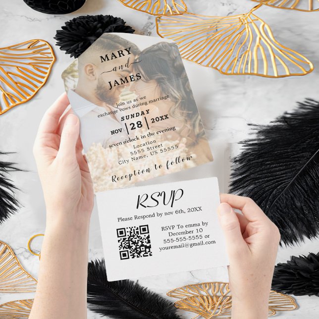 Invitación Todo En Uno Boda fotográfico de caligrafía romántica (Romantic Photo Wedding All In One Invitation
)