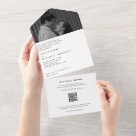Invitación Todo En Uno Boda fotográfico de código QR en blanco y negro mi