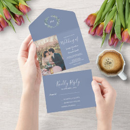 Invitación Todo En Uno Boda fotográfico de hojas de acuarela rústicas