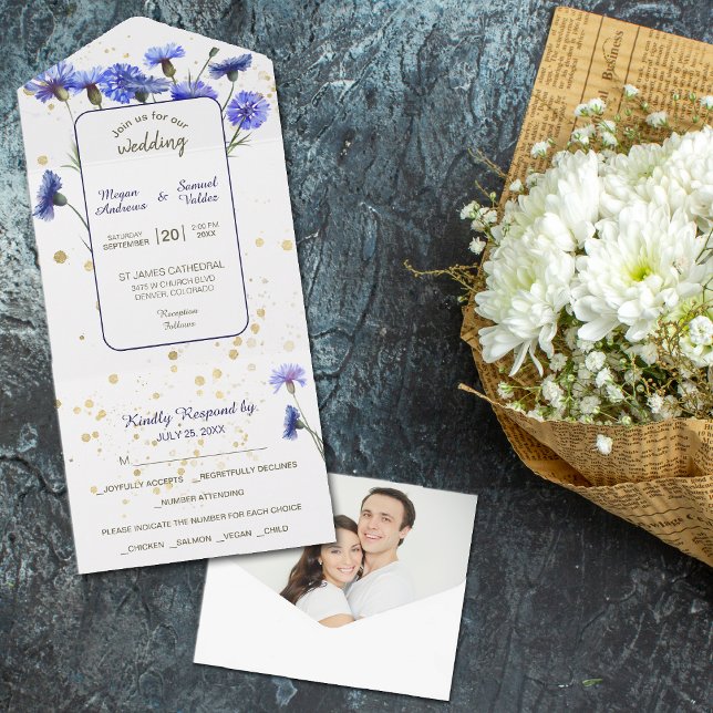 Invitación Todo En Uno Boda fotográfico de la flor de maíz azul (Subido por el creador)