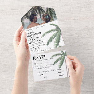 Invitación Todo En Uno Boda fotográfico de Palm Trees Playa Tropical