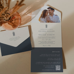 Invitación Todo En Uno Boda fotográfico de piña de la vieja isla