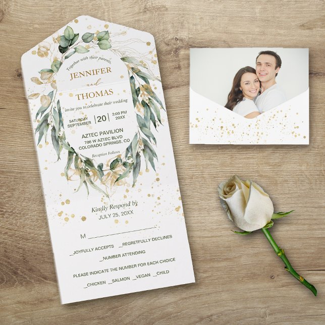 Invitación Todo En Uno Boda fotográfico del Eucaliptus verde oro (Subido por el creador)