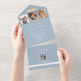Invitación Todo En Uno Boda fotográfico Dusty Blue QR Code