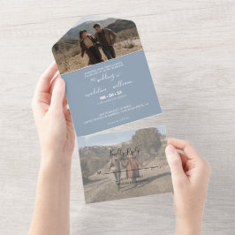 Invitación Todo En Uno Boda fotográfico Dusty Blue Trendy Simple
