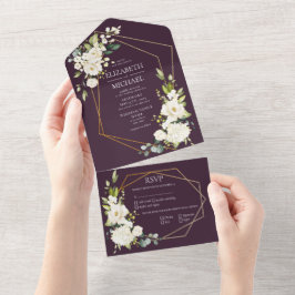 Invitación Todo En Uno Boda fotográfico elegante blanco de la Pluma Geomé