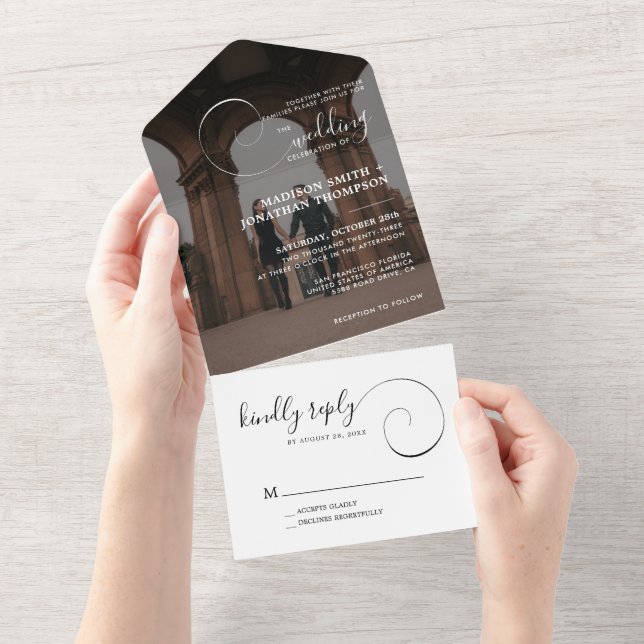 Invitación Todo En Uno Boda fotográfico moderno con escritura de caligraf (desgarro)