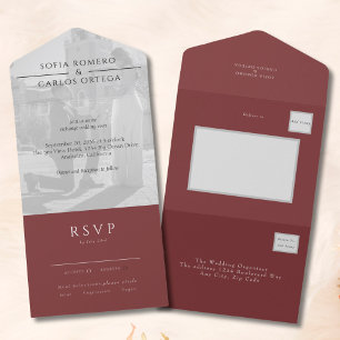 Invitación Todo En Uno Boda fotográfico moderno de Borgoña